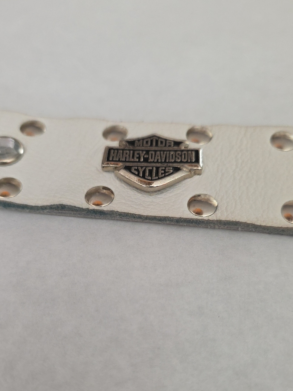 Harley-Davidson White Genuine Leather Studded Biker Belt - Size 34" - Picture 7 of 9
